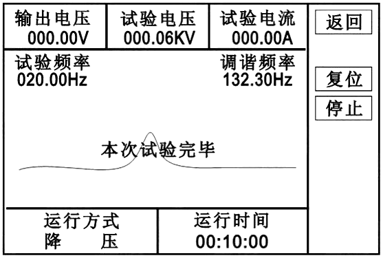 變電站電氣設備交流耐壓諧振裝置試驗完成界面